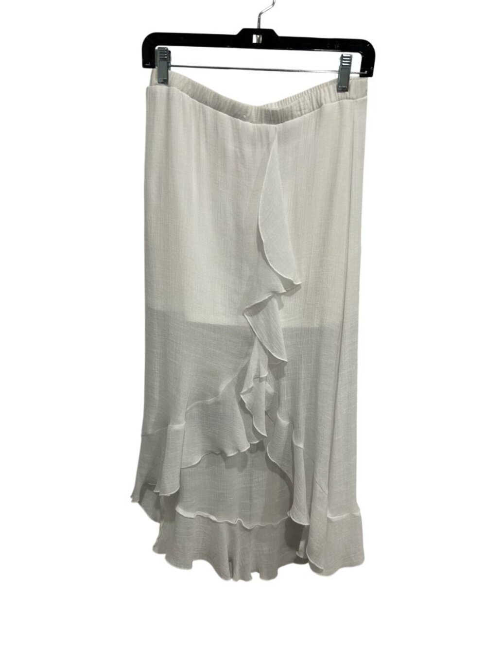 BCX Medium White Ruffled High-Low Midi Skirt Elastic Waist Cottagecore Ethereal